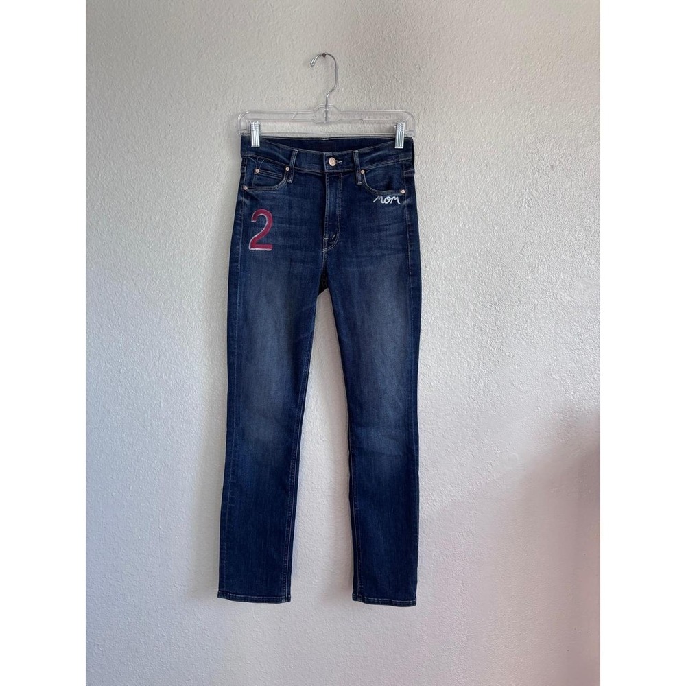 MOTHER Mid Rise Dazzler Ankle Jeans Graphic Embroidered Straight Leg Size 25 - Picture 6 of 8